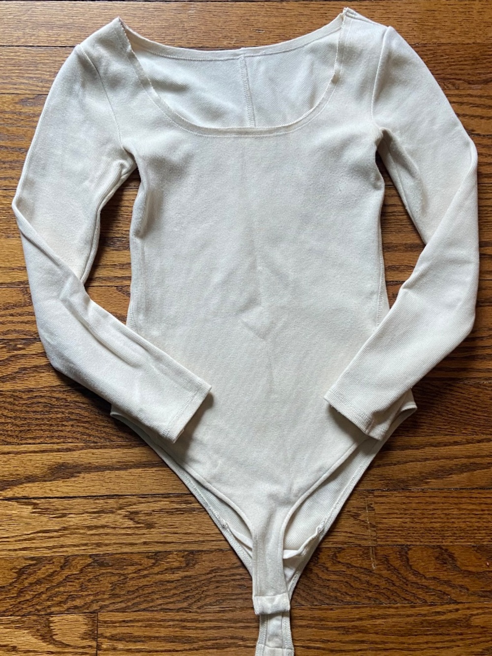 Cream/Off-White Long Sleeve Ribbed Bodysuit – Scoop Back Thong Style